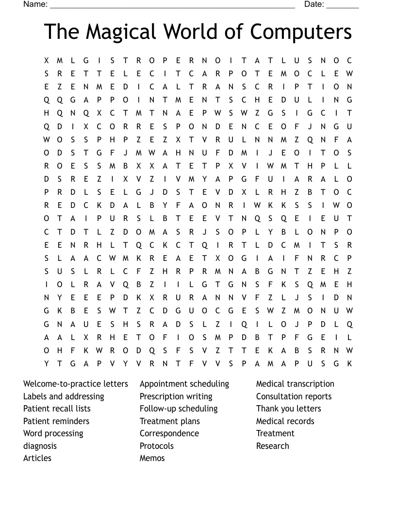 The Magical World of Computers  Word Search