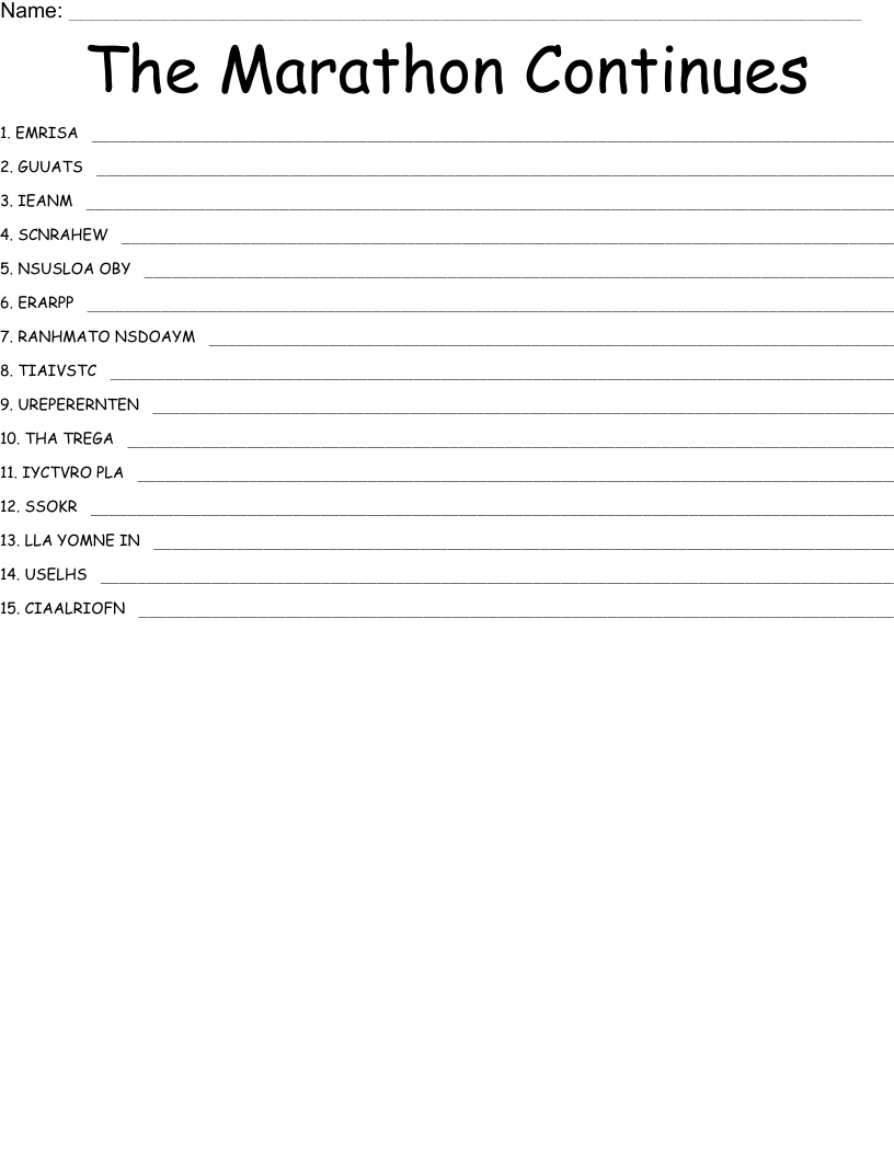 The Marathon Continues Word Scramble