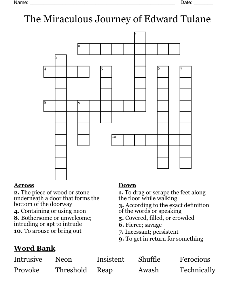 The Miraculous Journey Of Edward Tulane Crossword WordMint