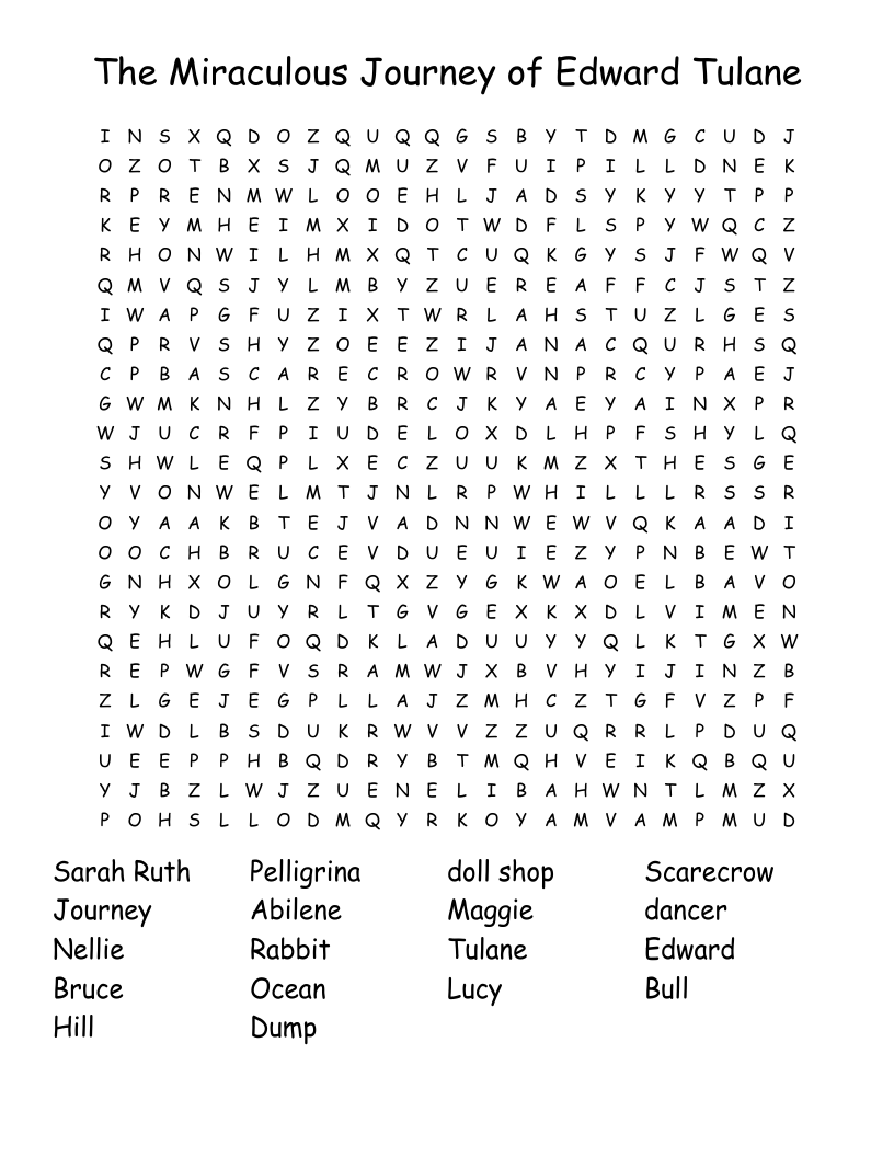 Similar To The Miraculous Journey Of Edward Tulane Word Search WordMint