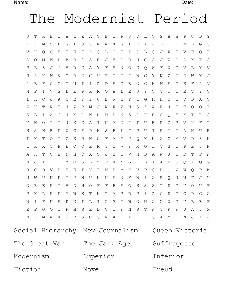 The Modernist Period Word Search
