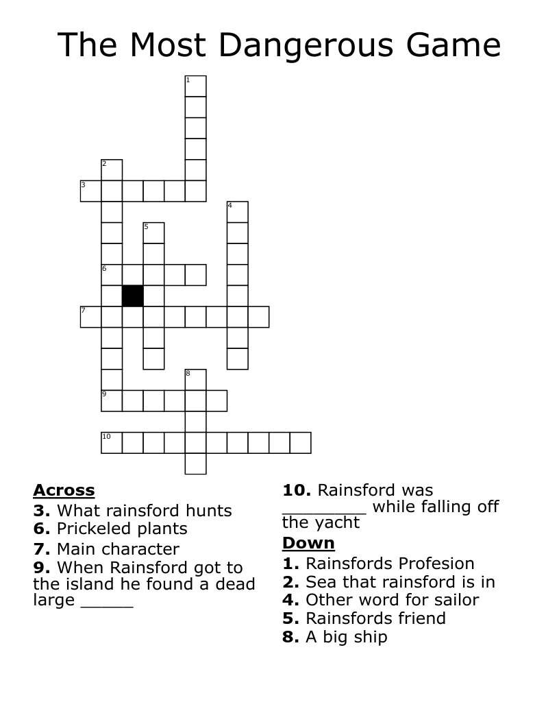 The Most Dangerous Game Crossword WordMint