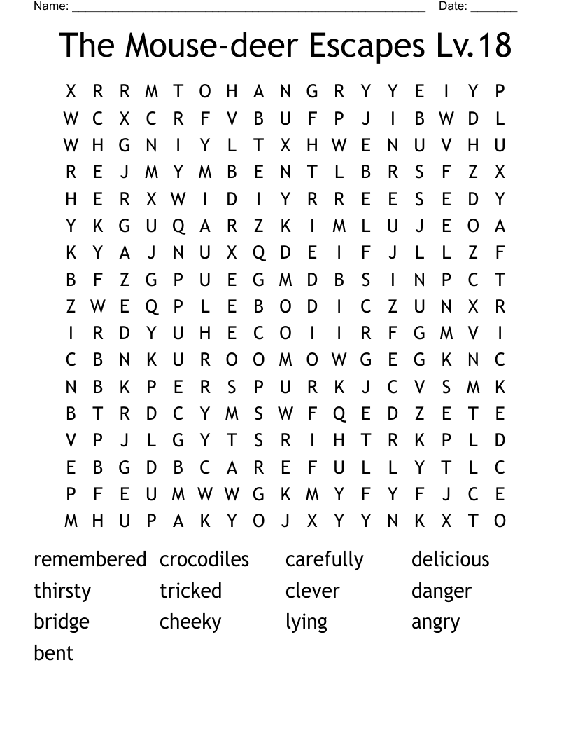 The Mouse-deer Escapes Lv.18 Word Search