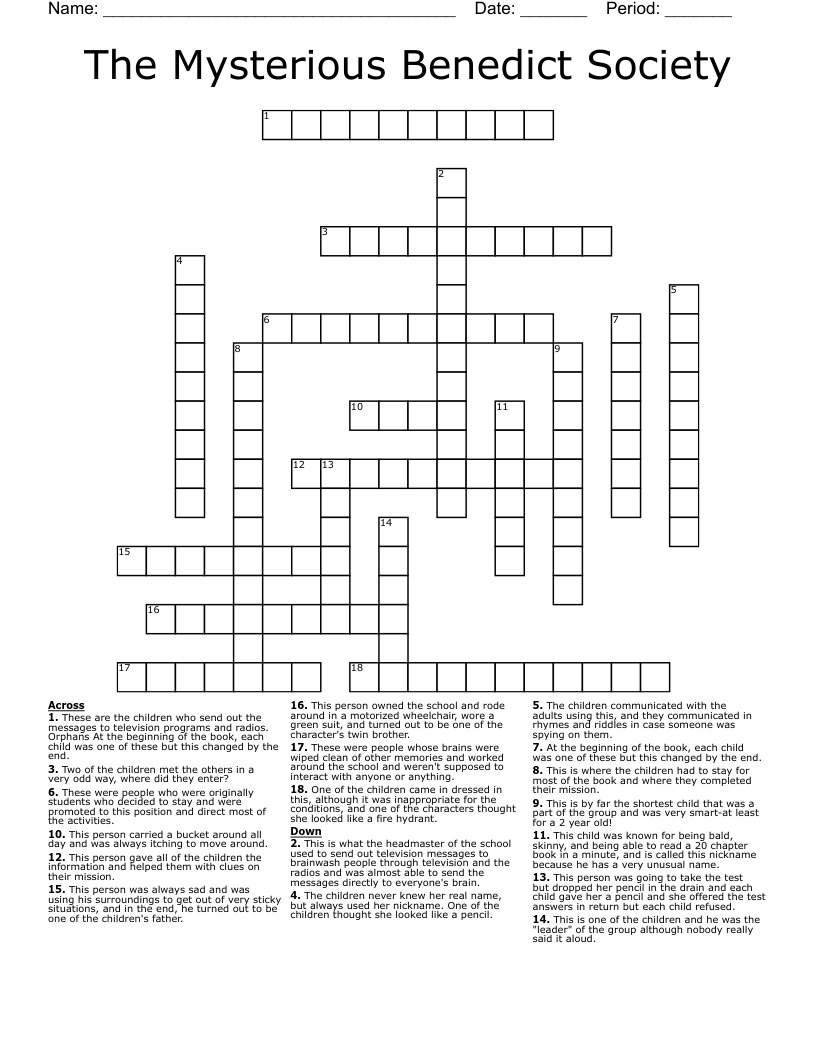 The Mysterious Benedict Society Crossword