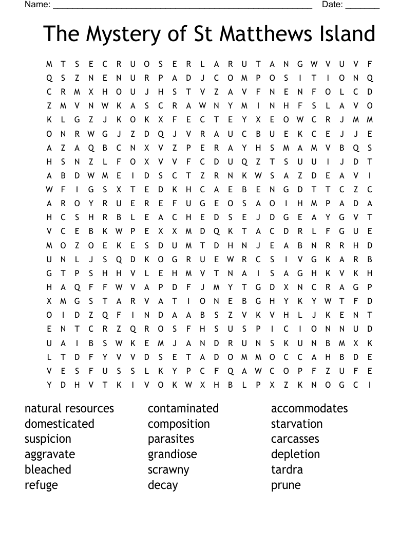 The Mystery of St Matthews Island Word Search