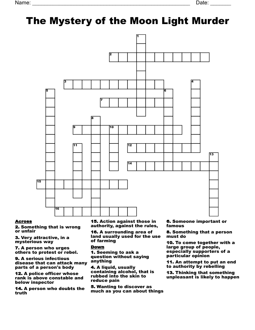 The Mystery of the Moon Light Murder Crossword
