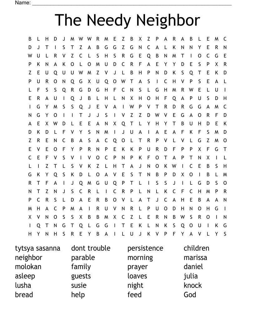 The Needy Neighbor Word Search