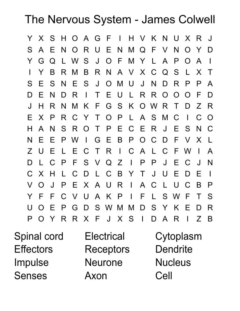 The Nervous System - James Colwell Word Search - WordMint