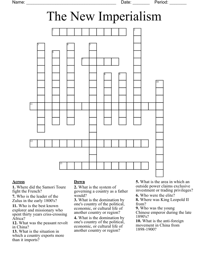 The New Imperialism Crossword