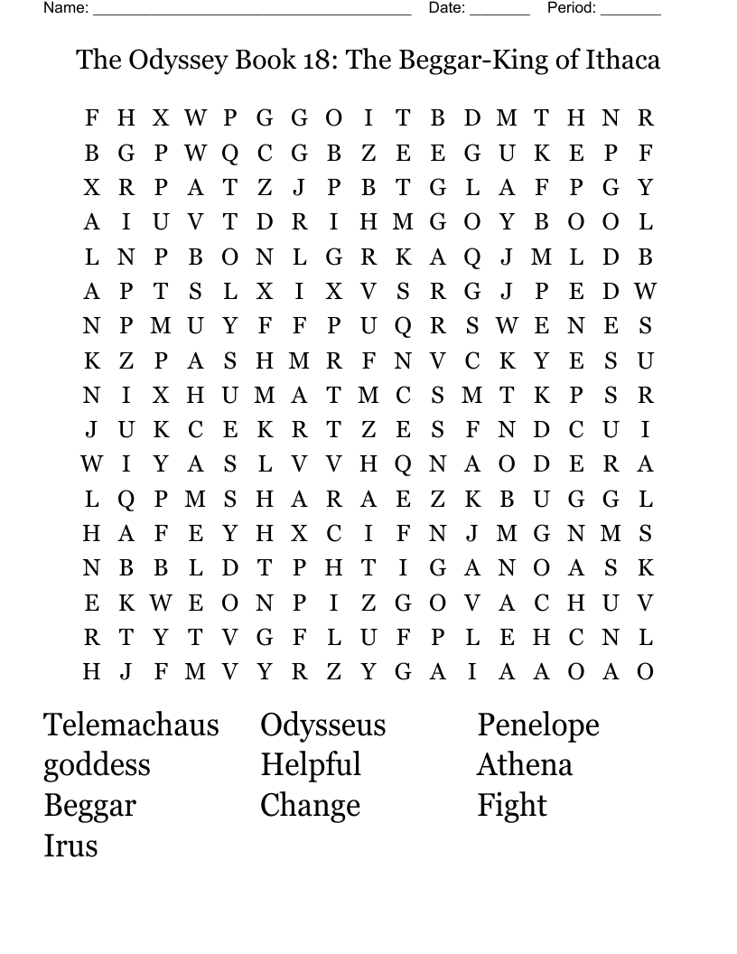 The Odyssey Book 18: The Beggar-King of Ithaca Word Search