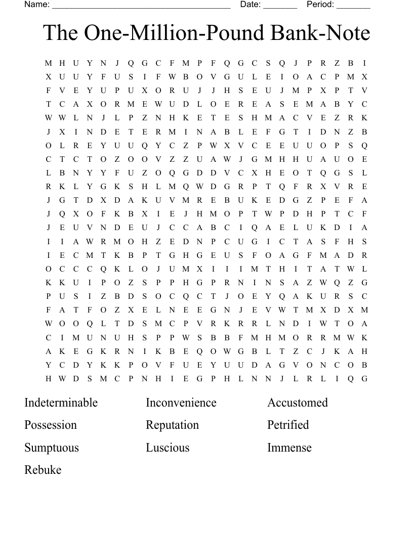 The One-Million-Pound Bank-Note Word Search