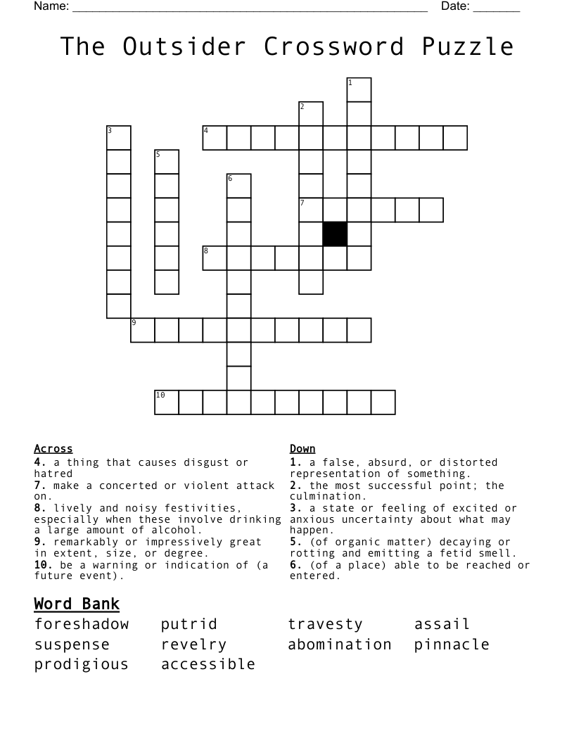 The Outsider Crossword Puzzle WordMint