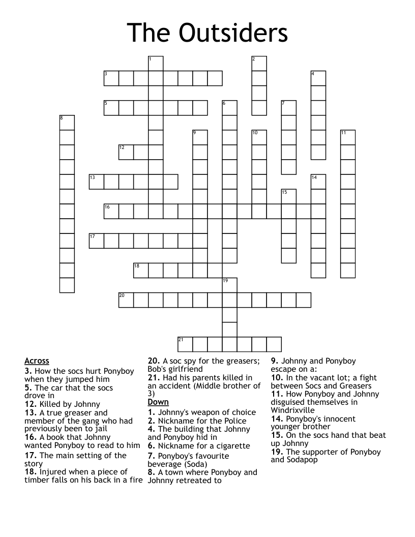The Outsiders Crossword Puzzle Answers Key