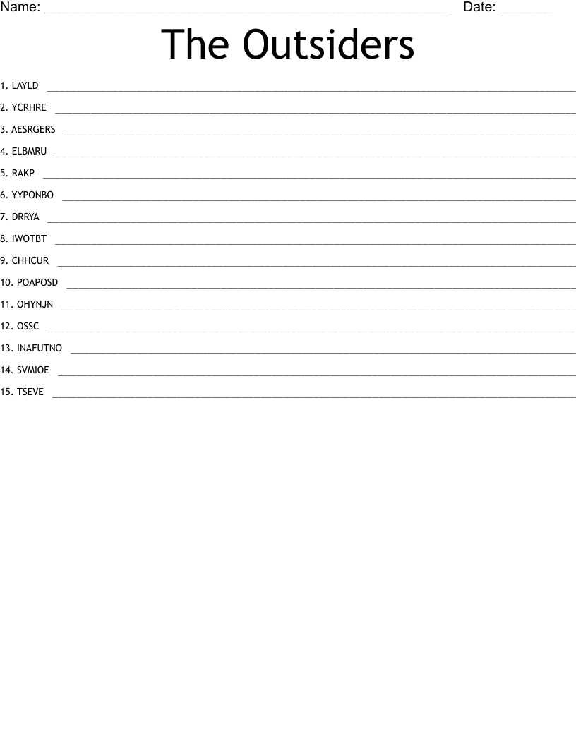 The Outsiders Word Scramble