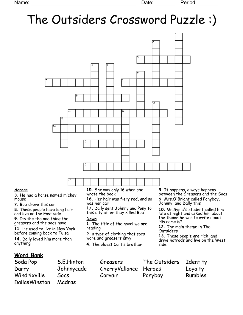 The Outsiders Crossword WordMint