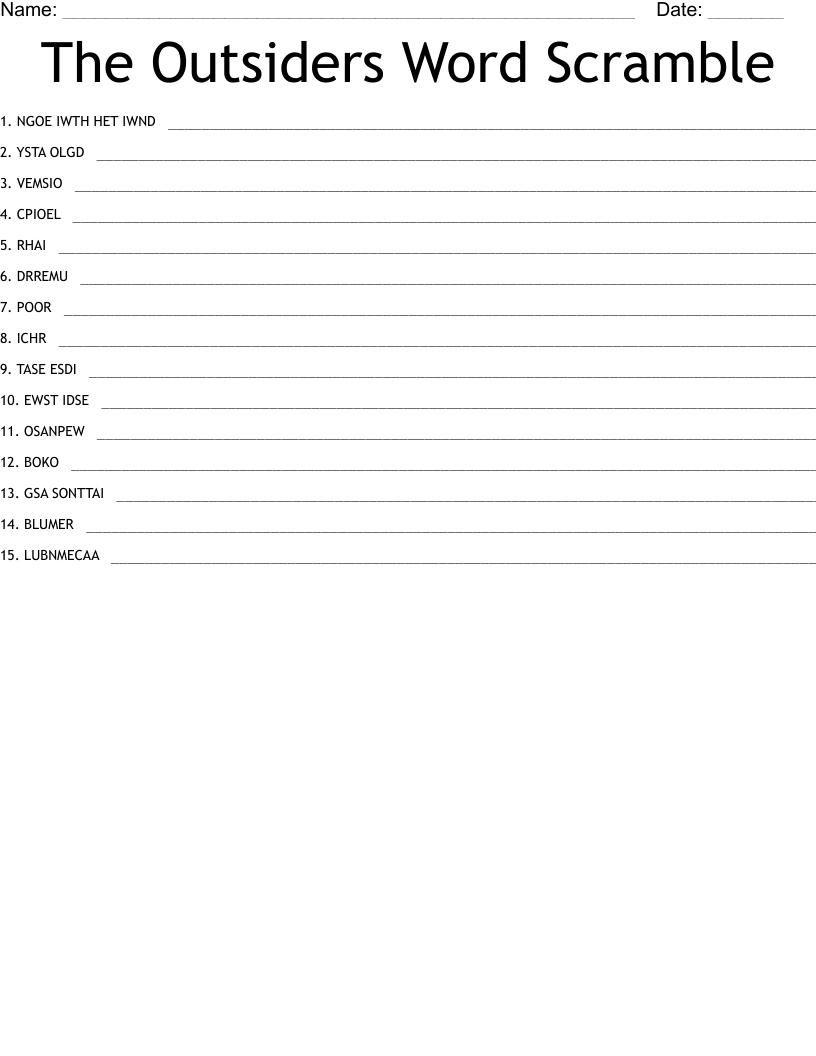 The Outsiders Word Scramble