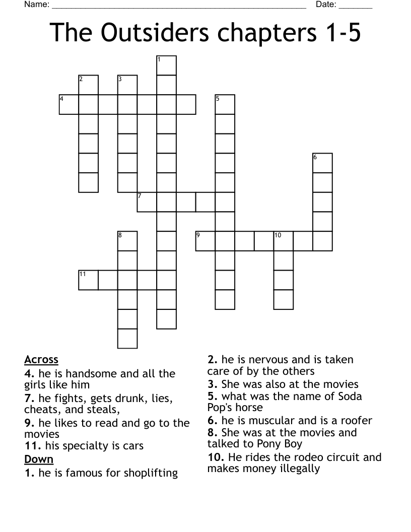The Outsiders Crossword Puzzle Answers Key