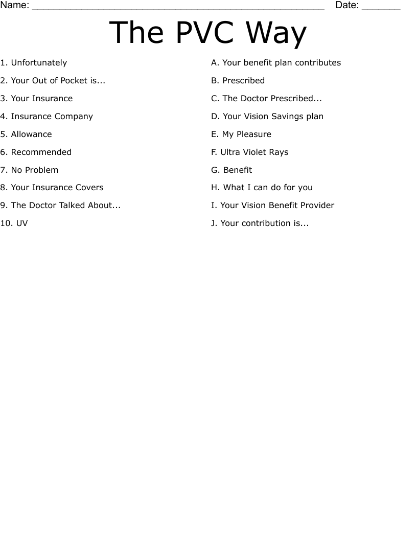 The PVC Way Worksheet