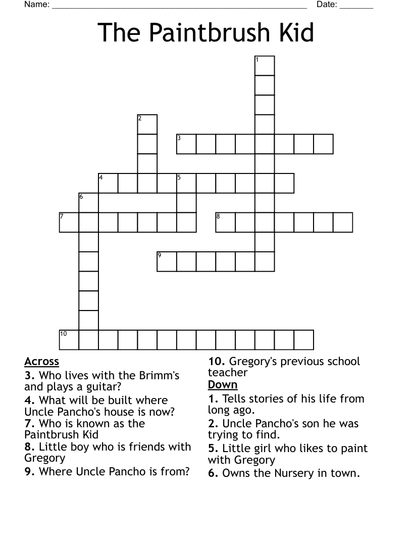The Paintbrush Kid Crossword WordMint