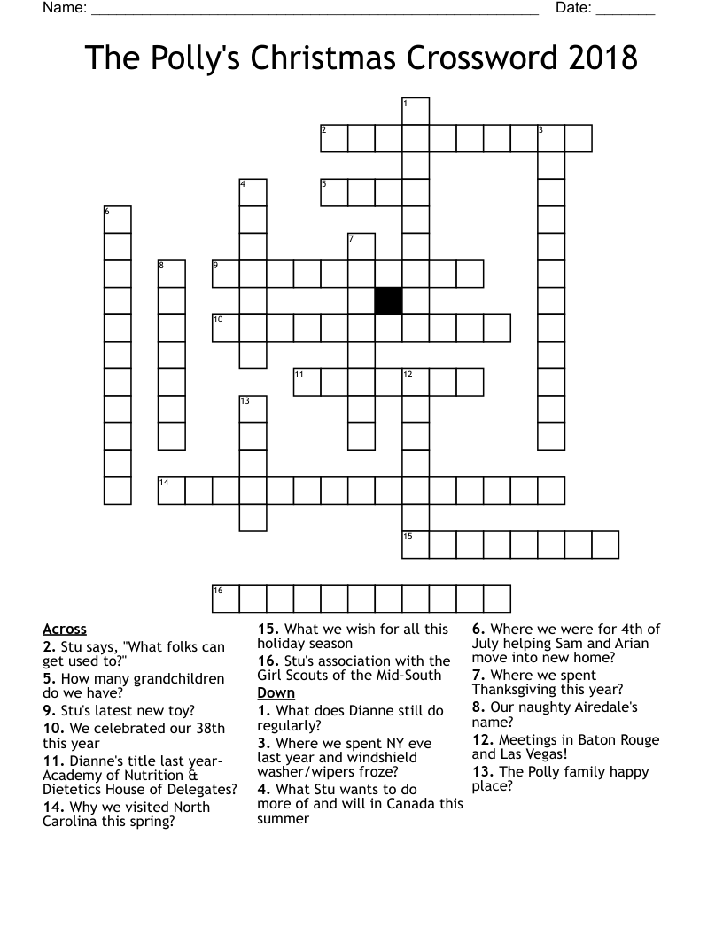 The Polly's Christmas Crossword 2018  