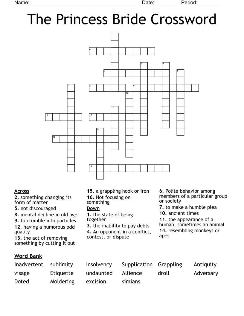 The Princess Bride Crossword WordMint