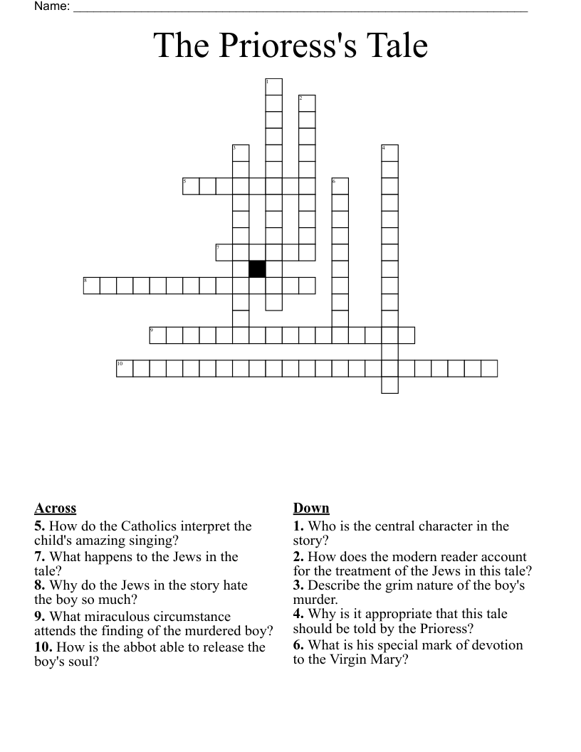 The Prioress's Tale Crossword