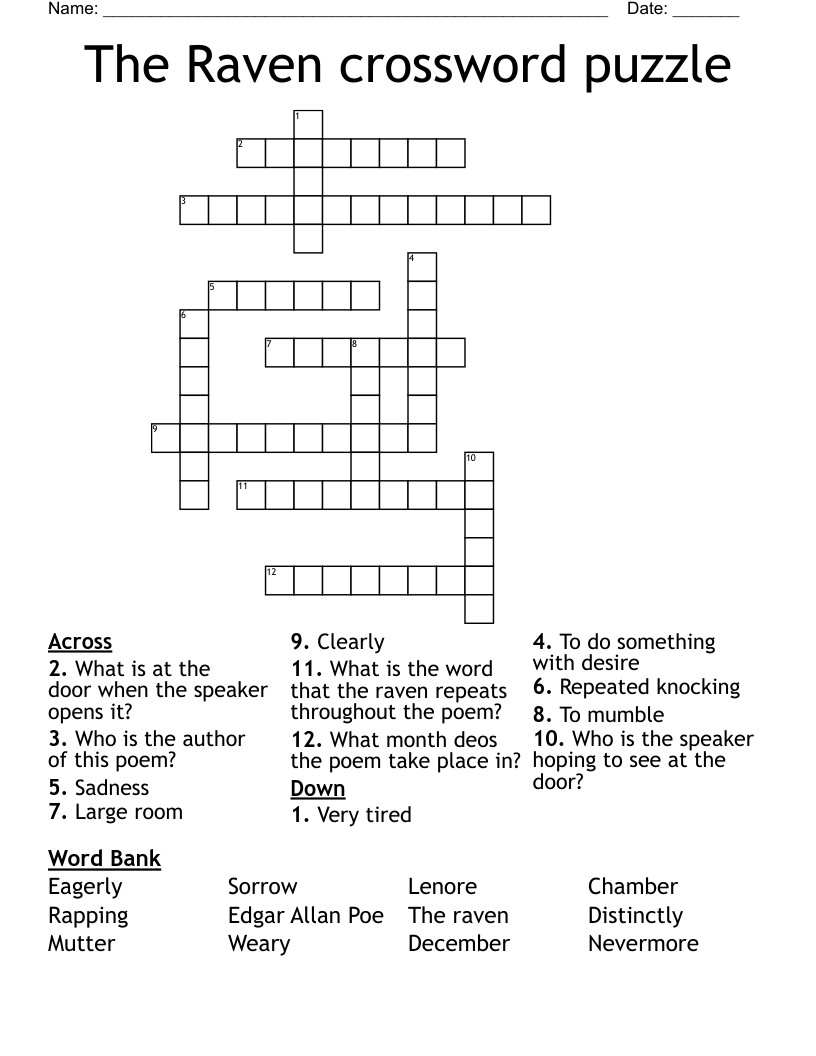 The Raven Crossword Puzzle WordMint