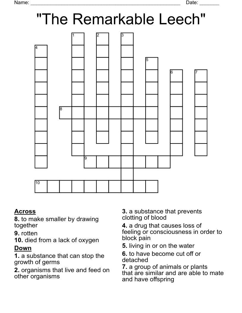 "The Remarkable Leech" Crossword WordMint