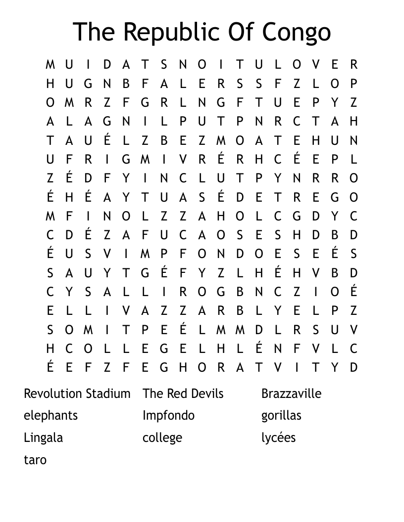 The Republic Of Congo Word Search