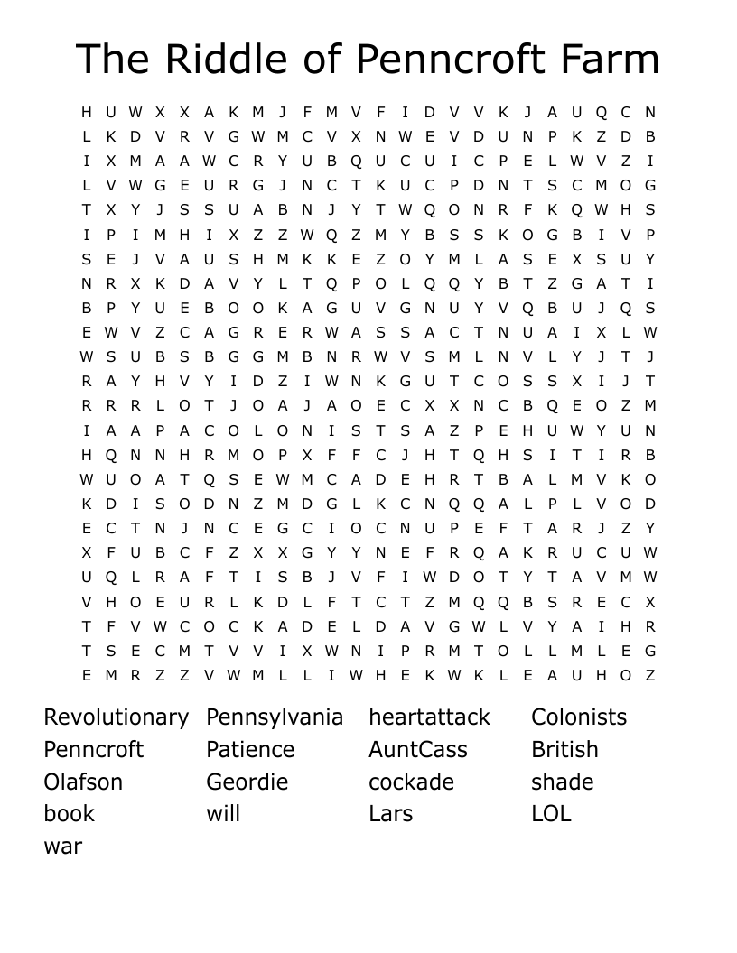 The Riddle of Penncroft Farm Word Search