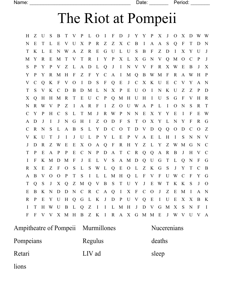 The Riot at Pompeii Word Search