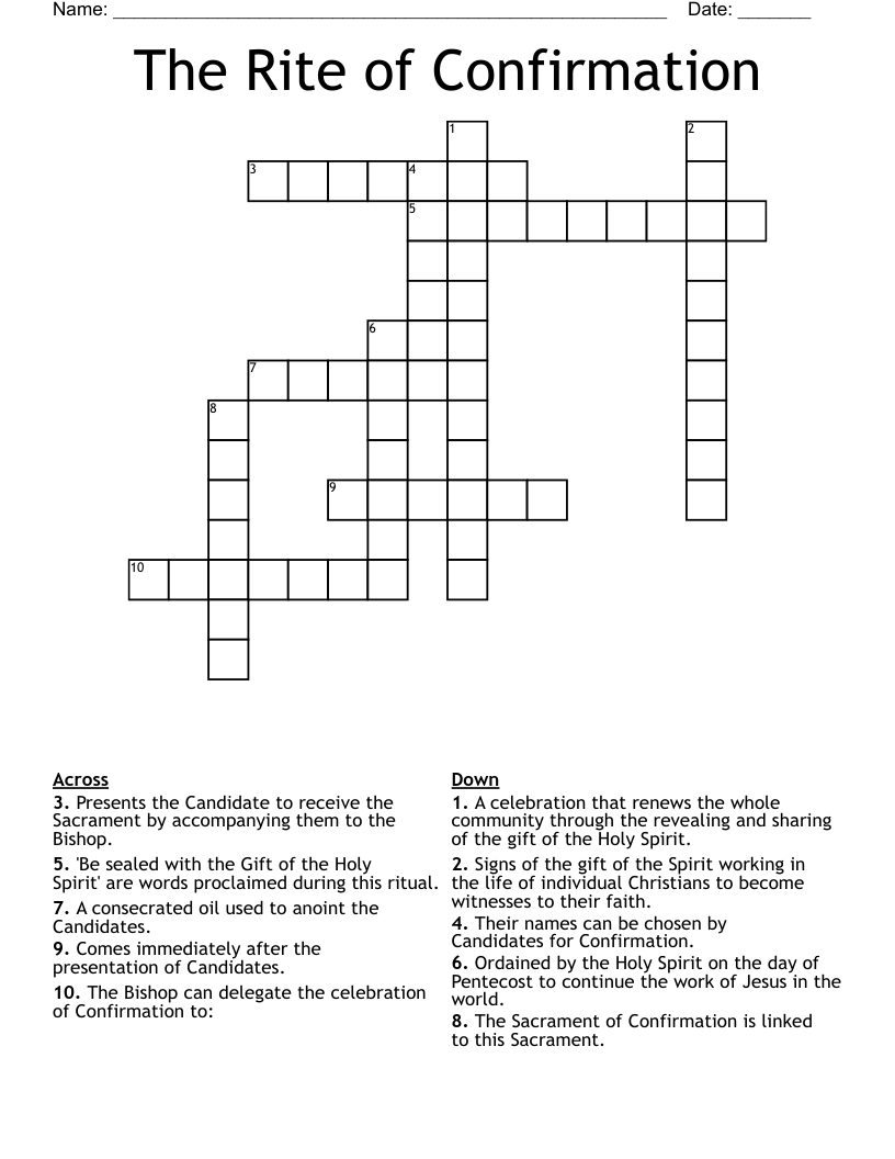 The Sacrament Of Confirmation Crossword WordMint