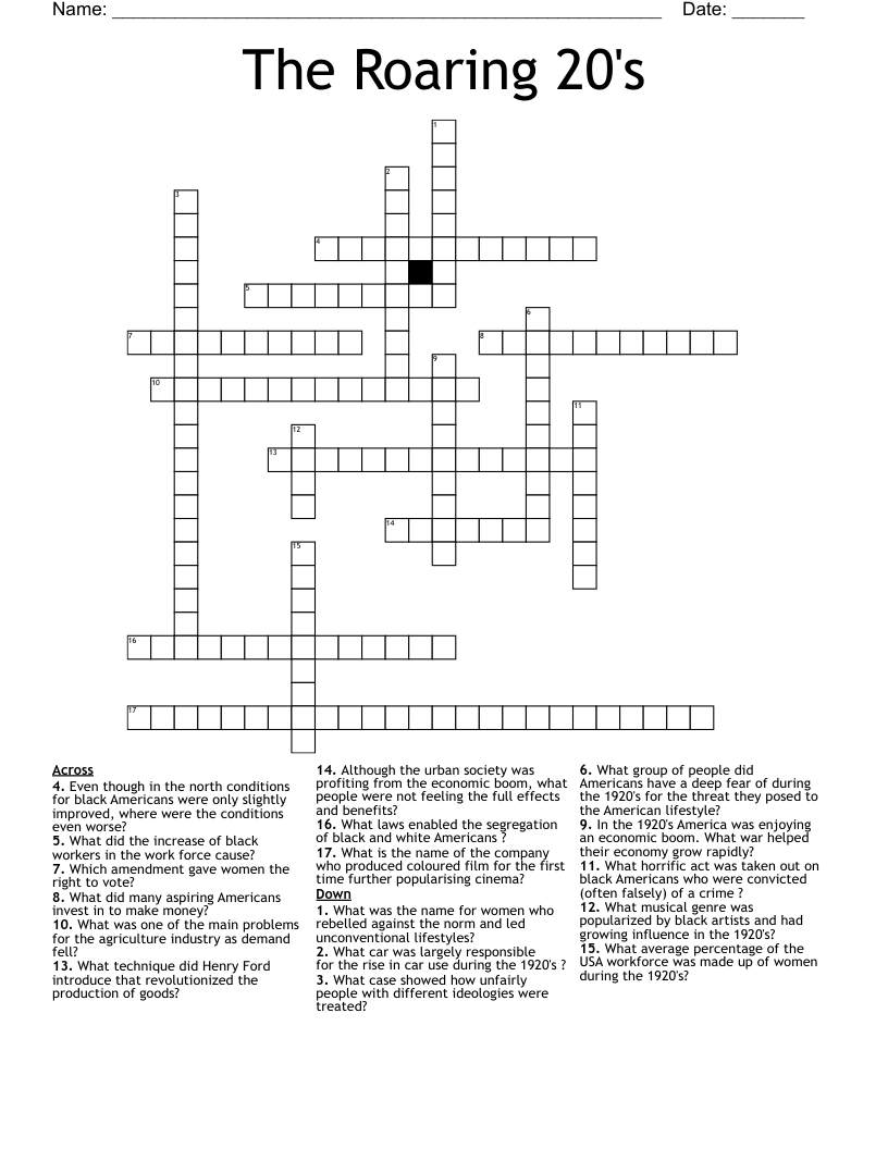 The Roaring 20 s Crossword WordMint