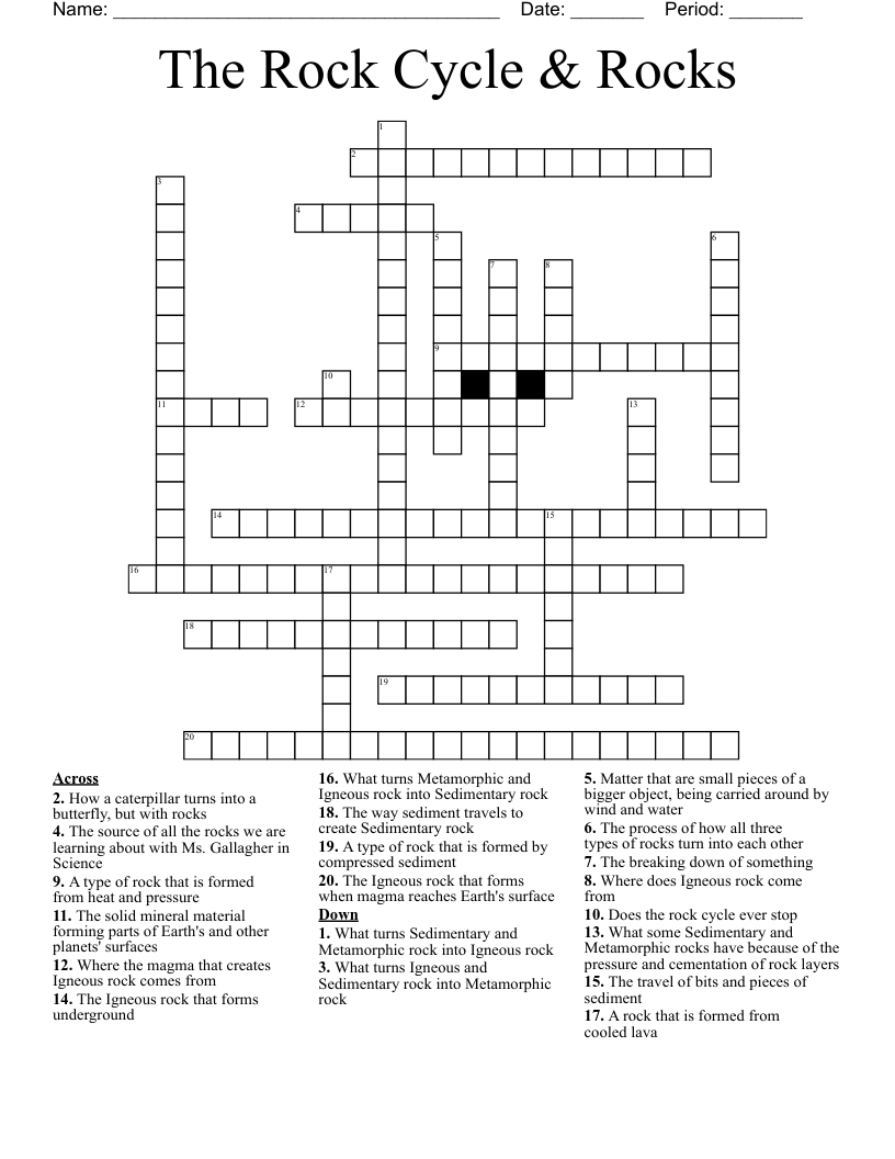 Rock Cycle Crossword WordMint