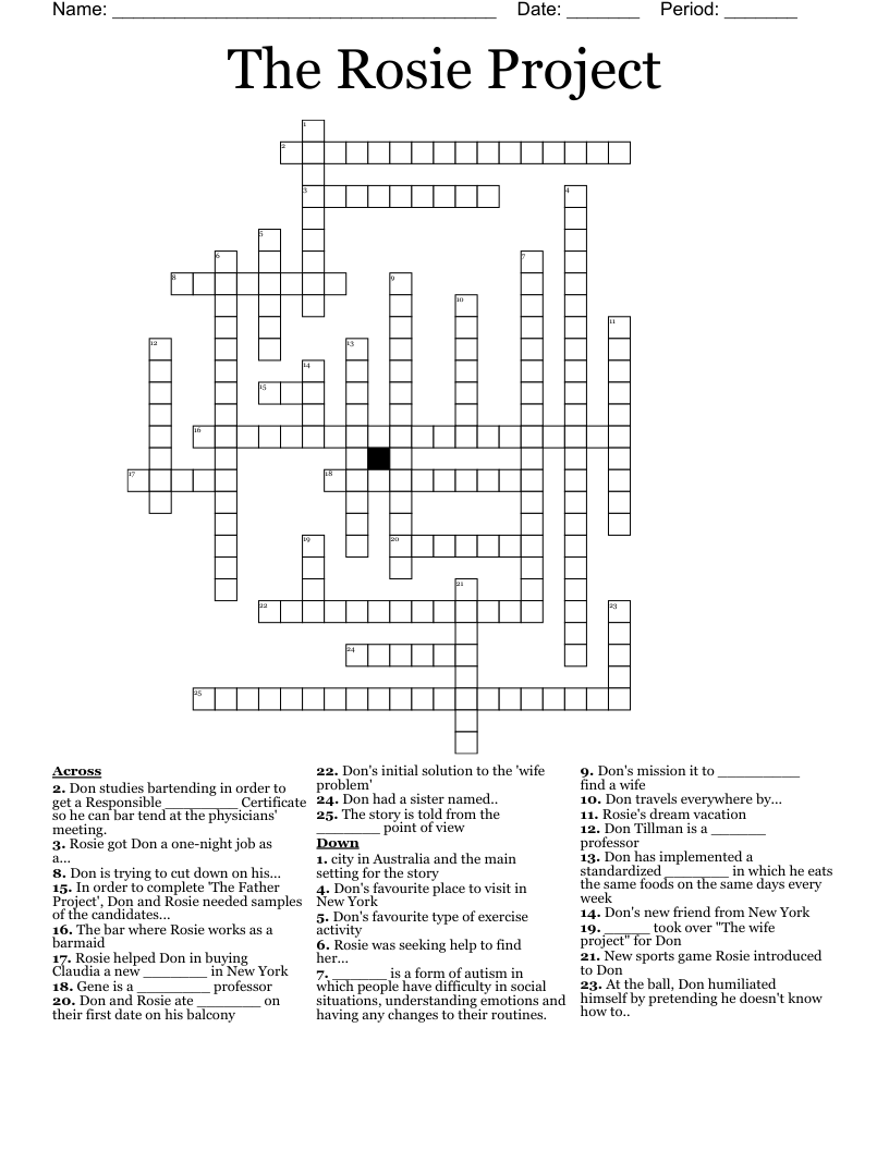 The Rosie Project Crossword
