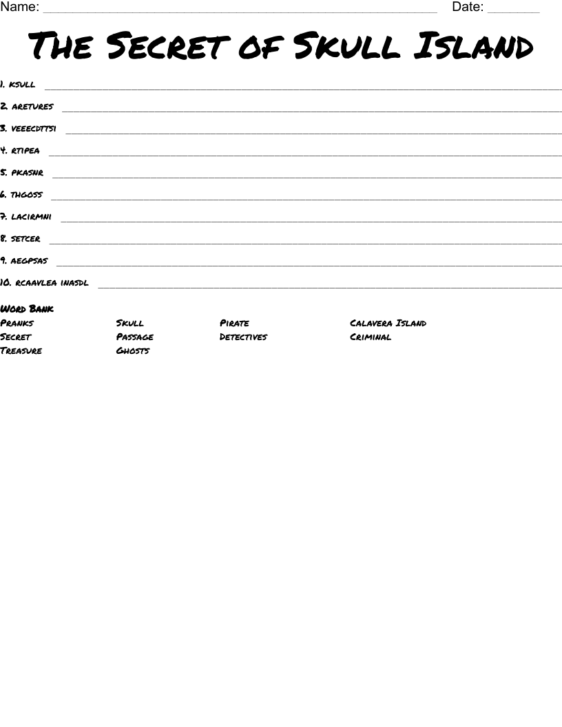 The Secret of Skull Island Word Scramble