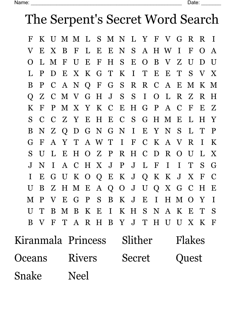 The Serpent's Secret Word Search