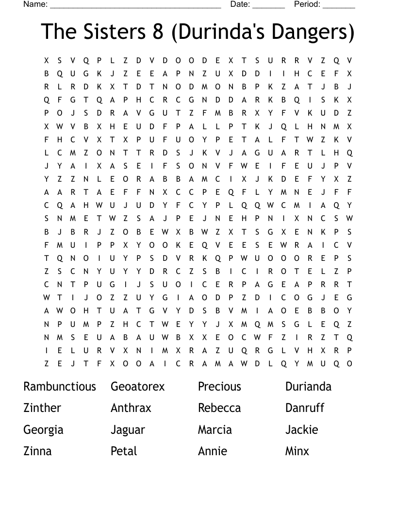 The Sisters 8 (Durinda's Dangers) Word Search