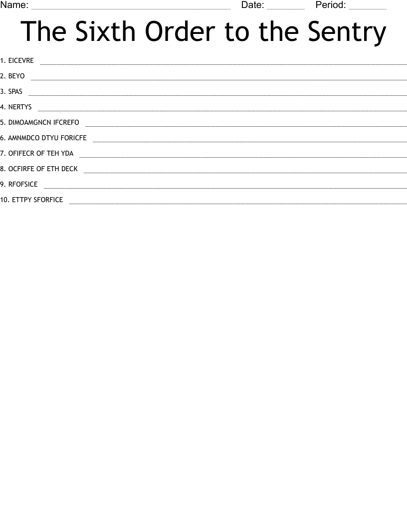 The Sixth Order to the Sentry Word Scramble