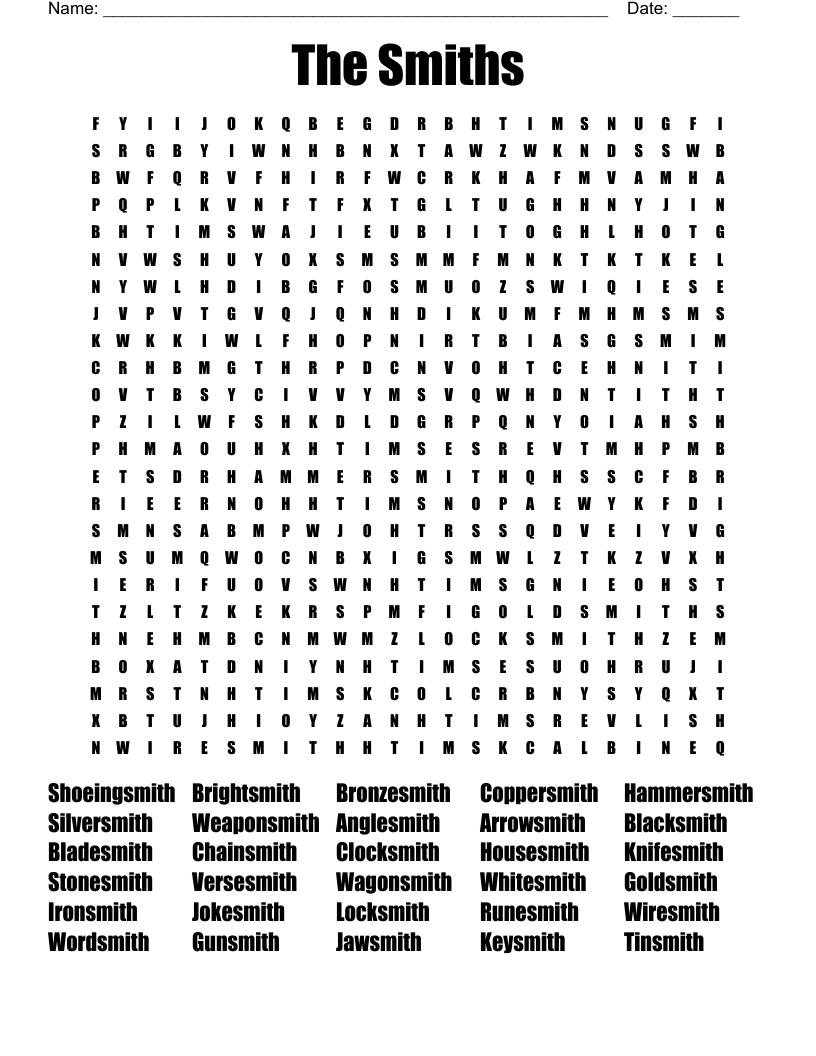 The Smiths  Word Search