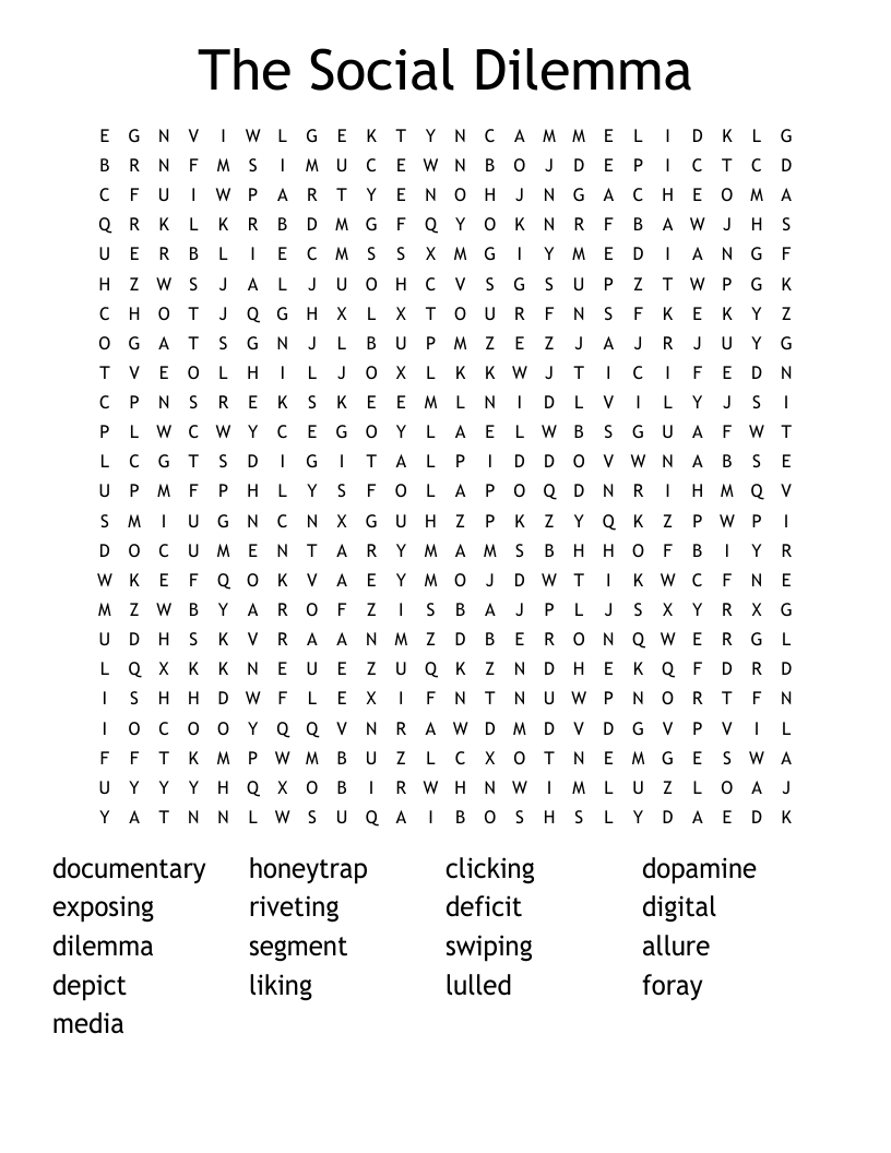 The Social Dilemma Word Search