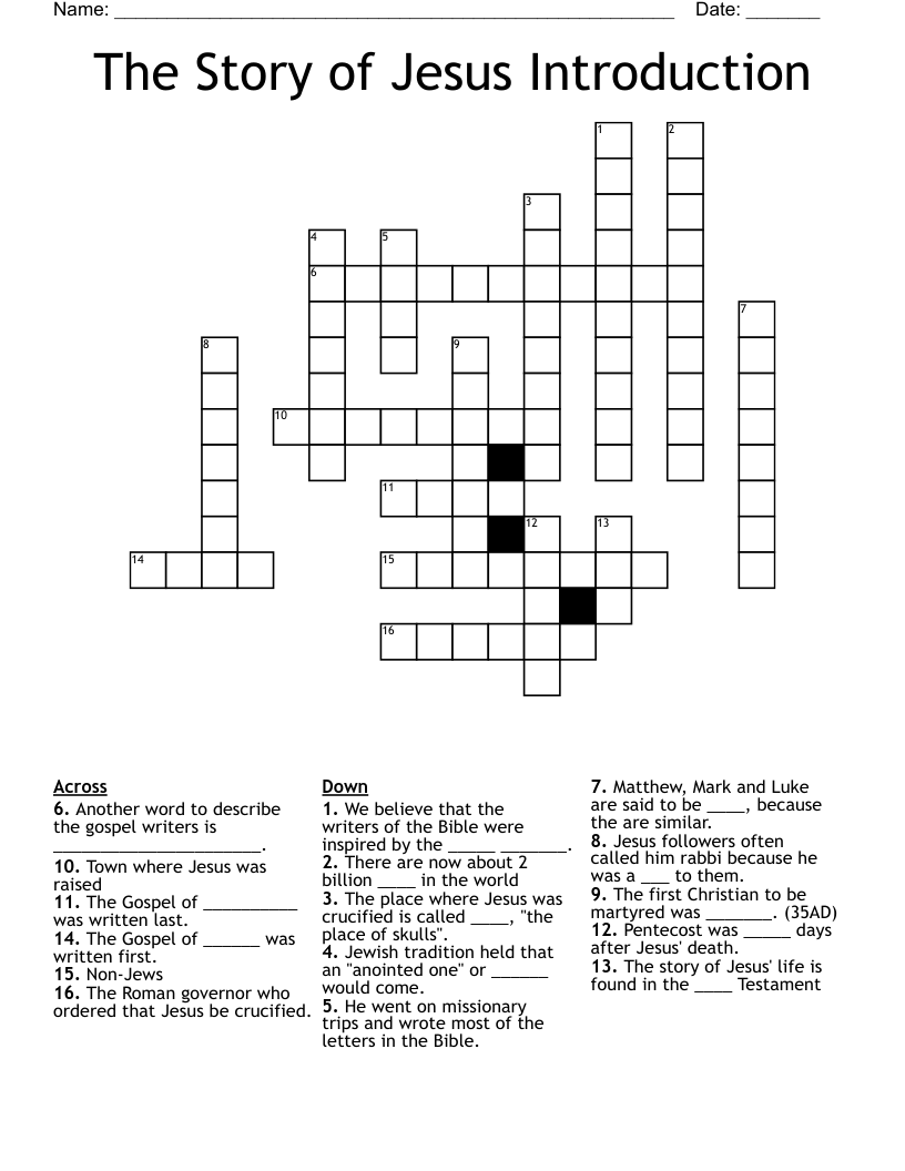 The Story of Jesus Introduction Crossword