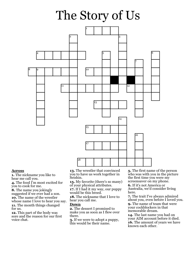 The Story Of Us Crossword WordMint