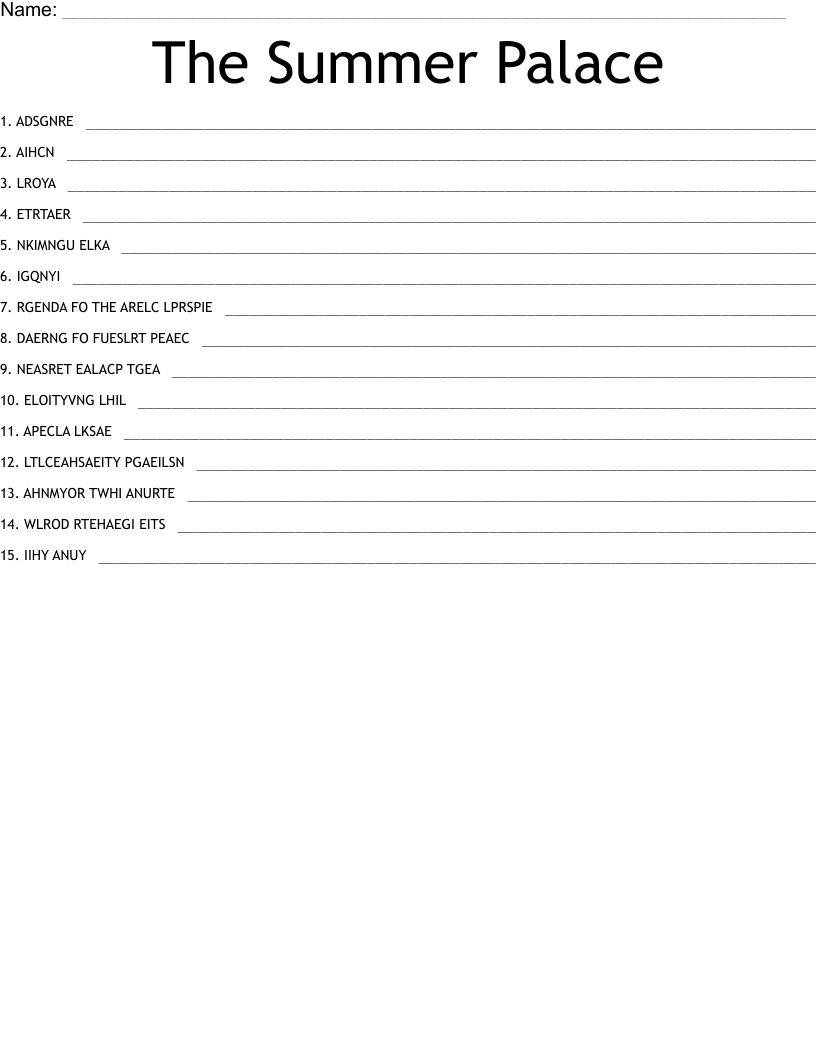 The Summer Palace Word Scramble