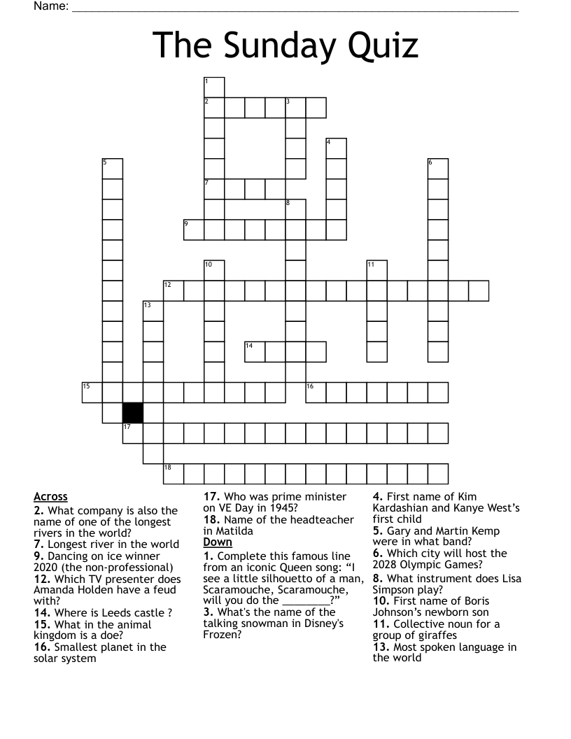 The Sunday Quiz Crossword