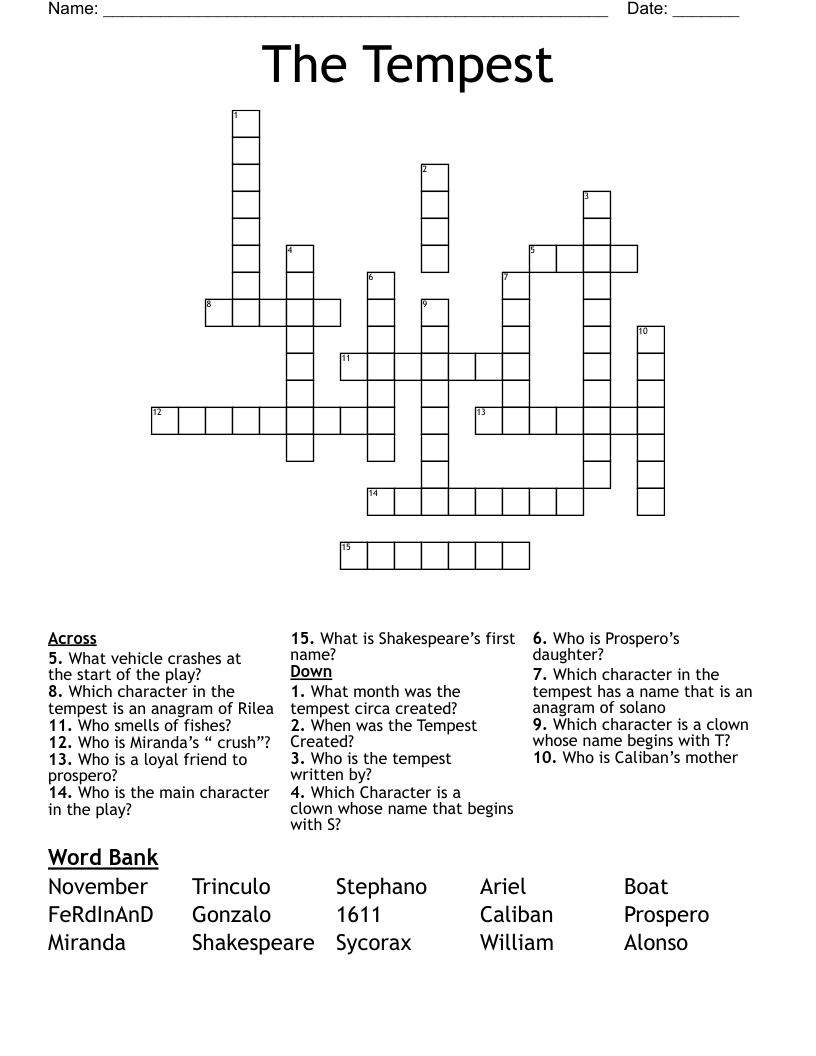 The Tempest Crossword WordMint