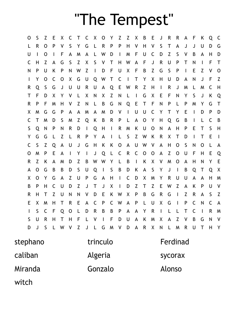 "The Tempest" Word Search