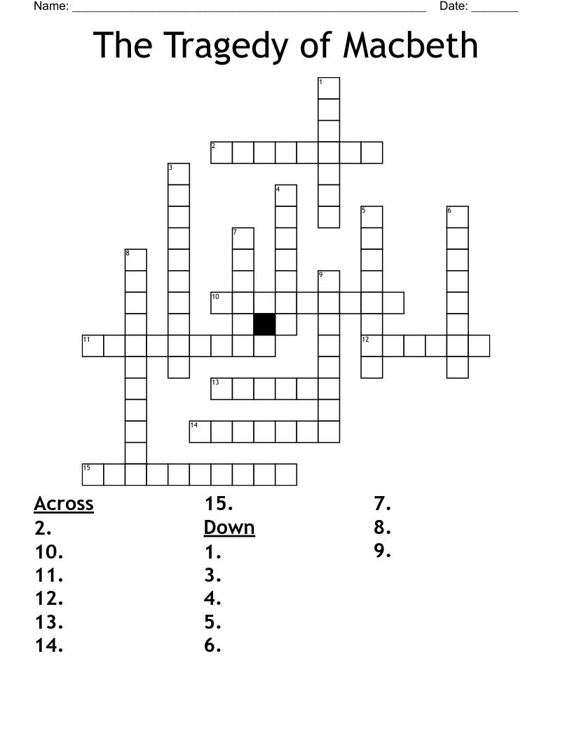 The Tragedy of Macbeth Crossword