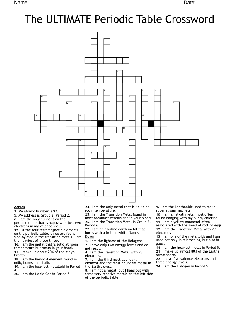 The ULTIMATE Periodic Table Crossword