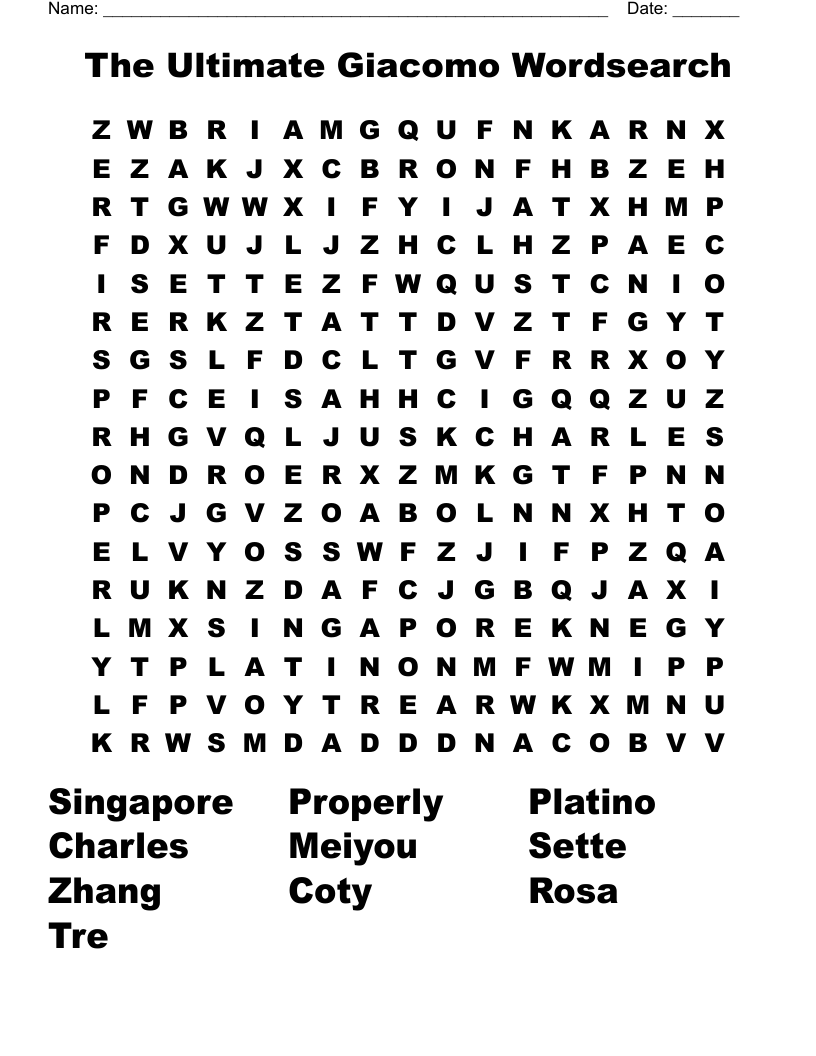 The Ultimate Giacomo Wordsearch